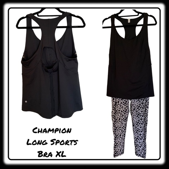 Champion LONG sports bra. XL. Impossible to find! Solid Black. - Picture 1 of 7